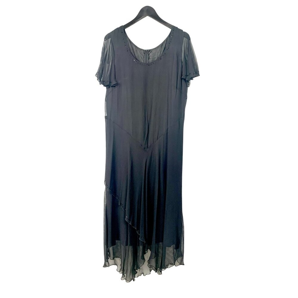 Vtg Fairy Sheer Overlay Dress Beaded Accents & Asymmetrical Hemline Y2K